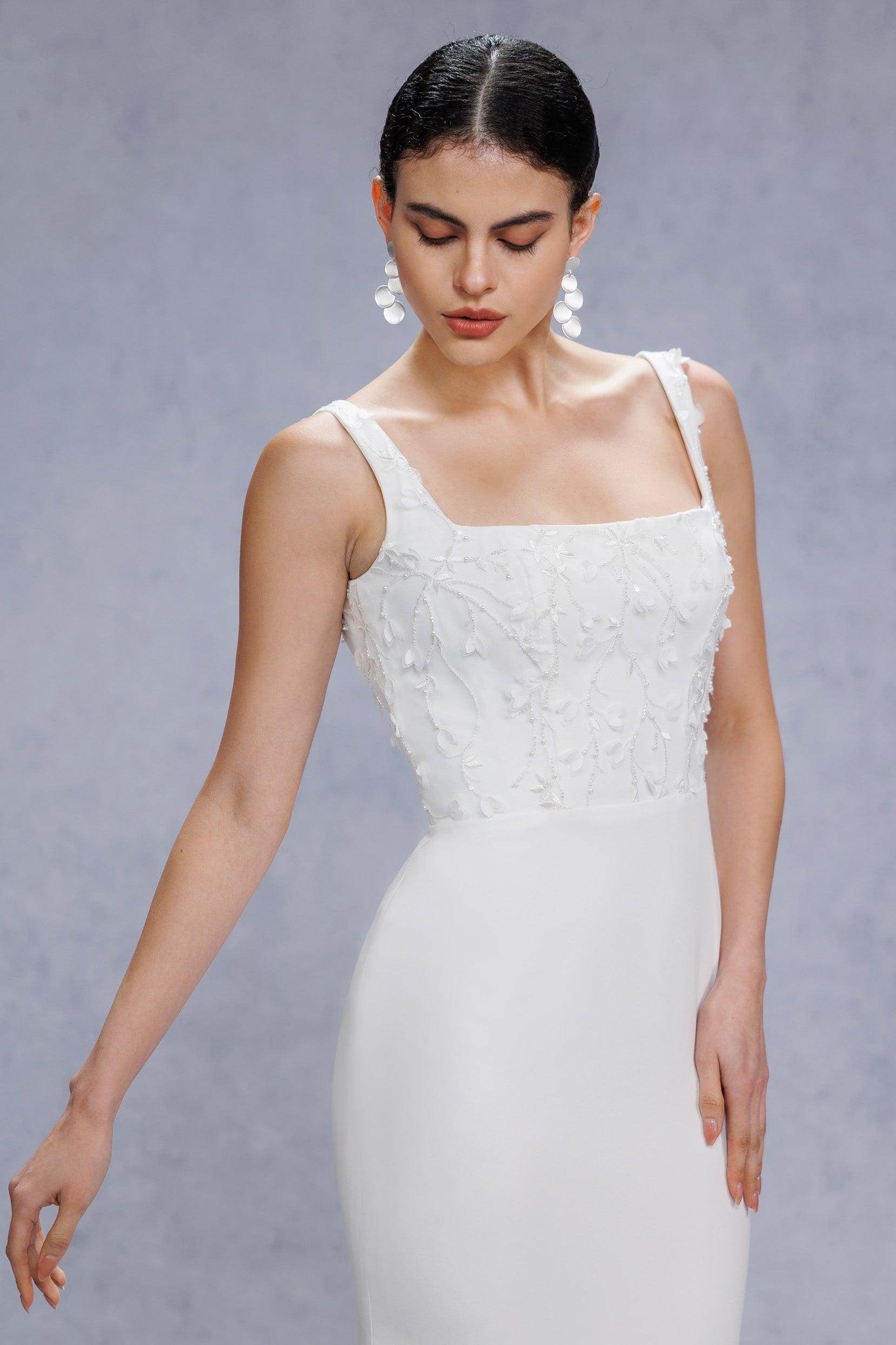 Trumpet-Mermaid Court Train Stretch Satin Wedding Dress CW3537 - COCOMELODY