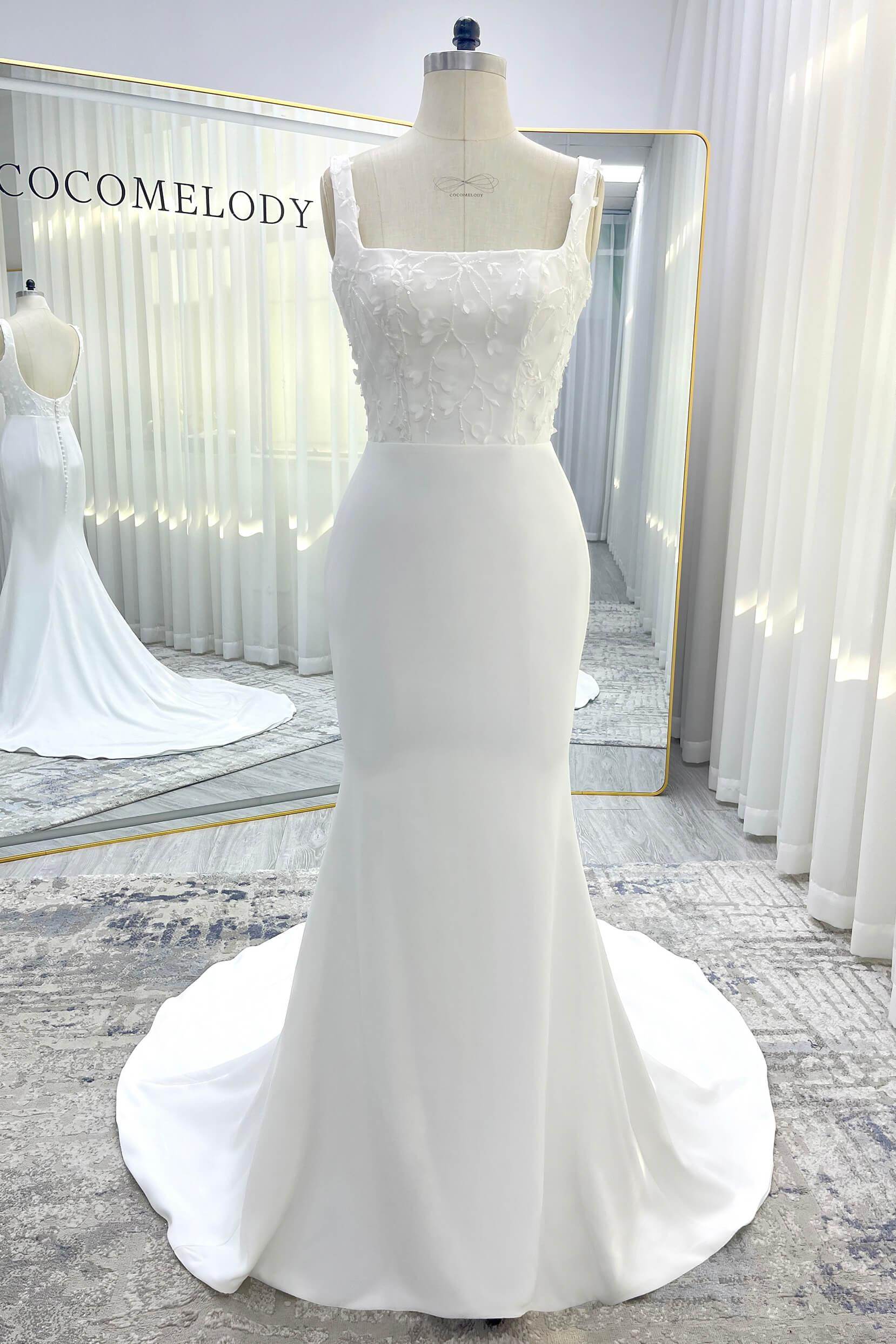 Trumpet-Mermaid Court Train Stretch Satin Wedding Dress CW3537 - COCOMELODY