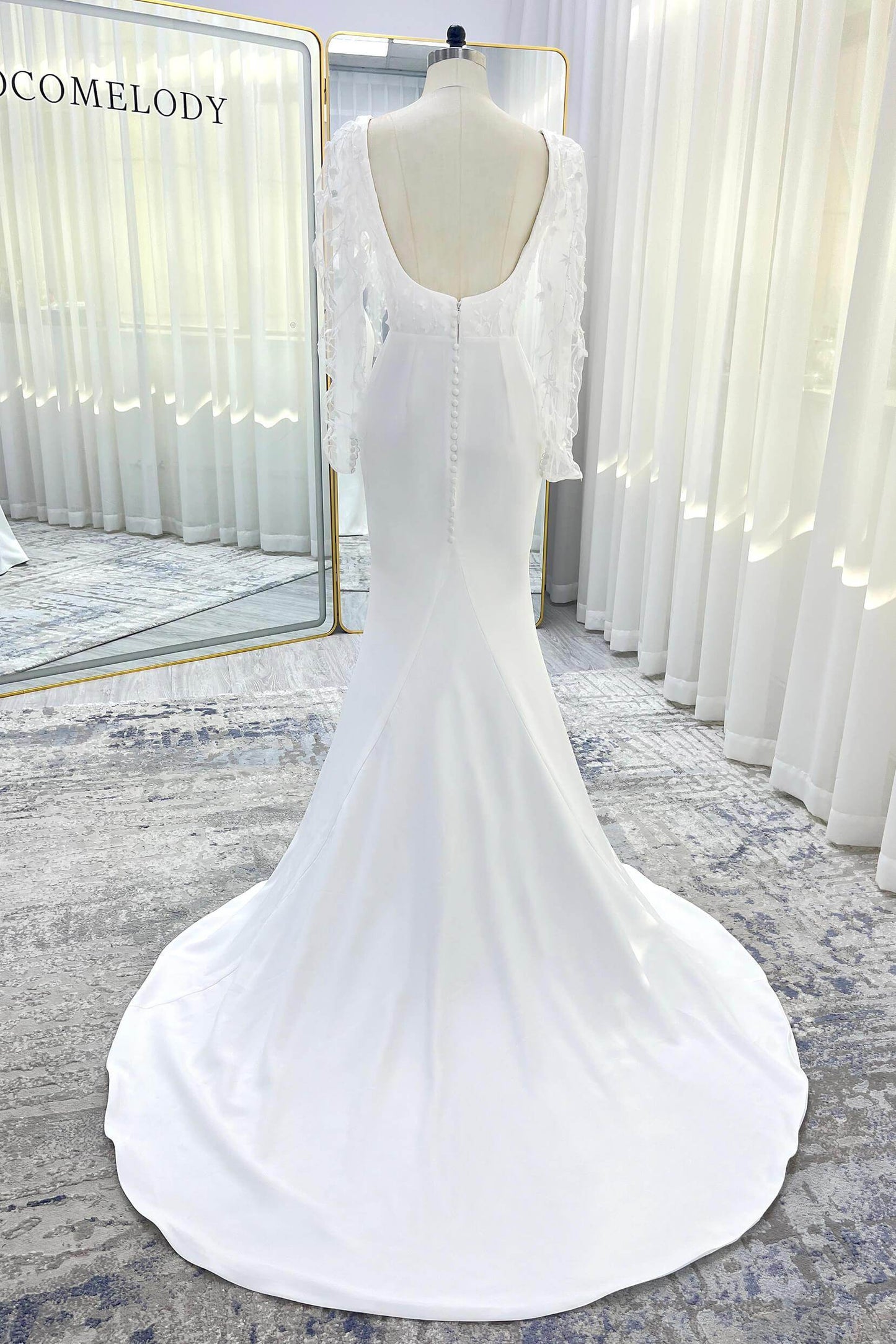 Trumpet-Mermaid Court Train Stretch Satin Wedding Dress CW3537 - COCOMELODY