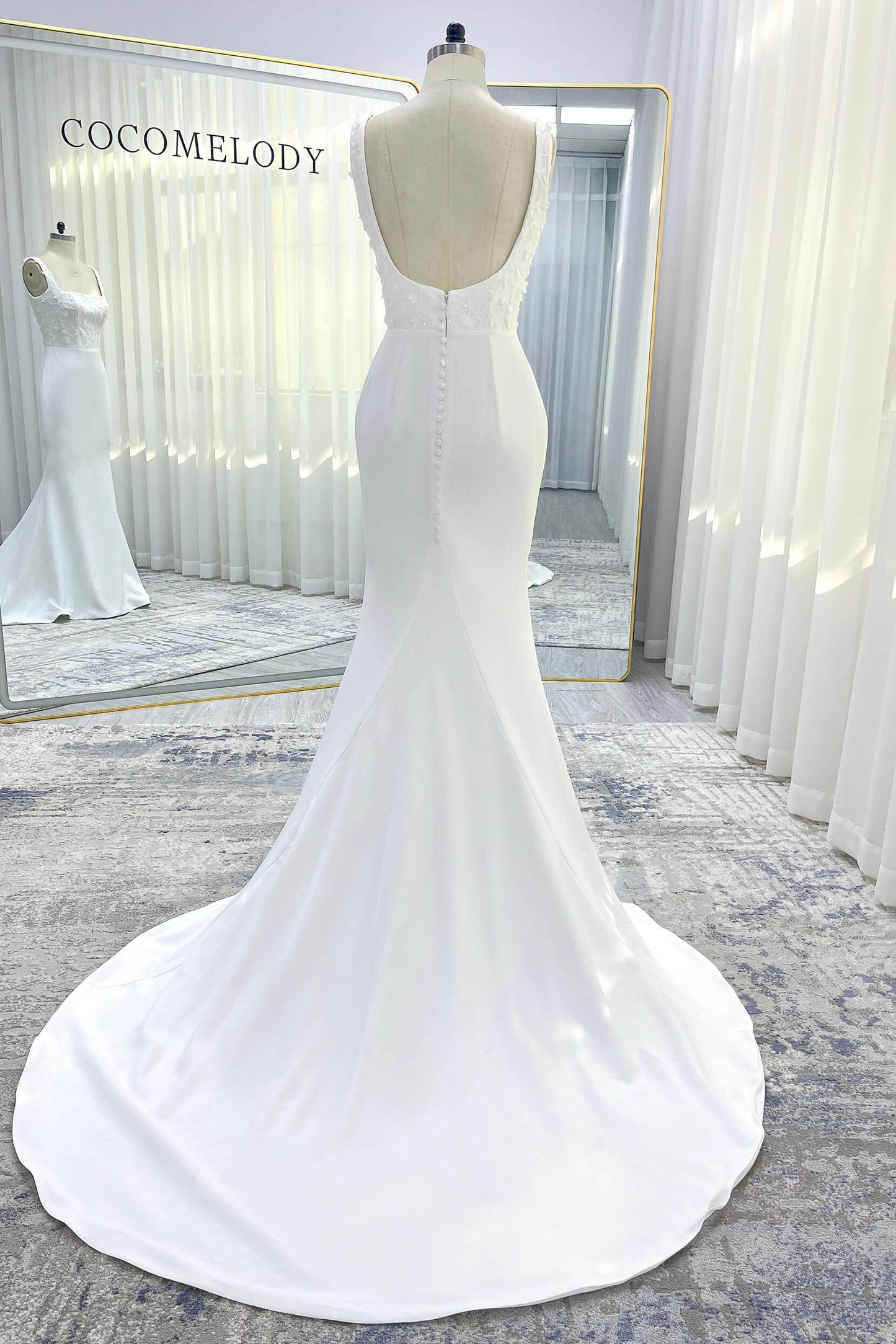 Trumpet-Mermaid Court Train Stretch Satin Wedding Dress CW3537 - COCOMELODY