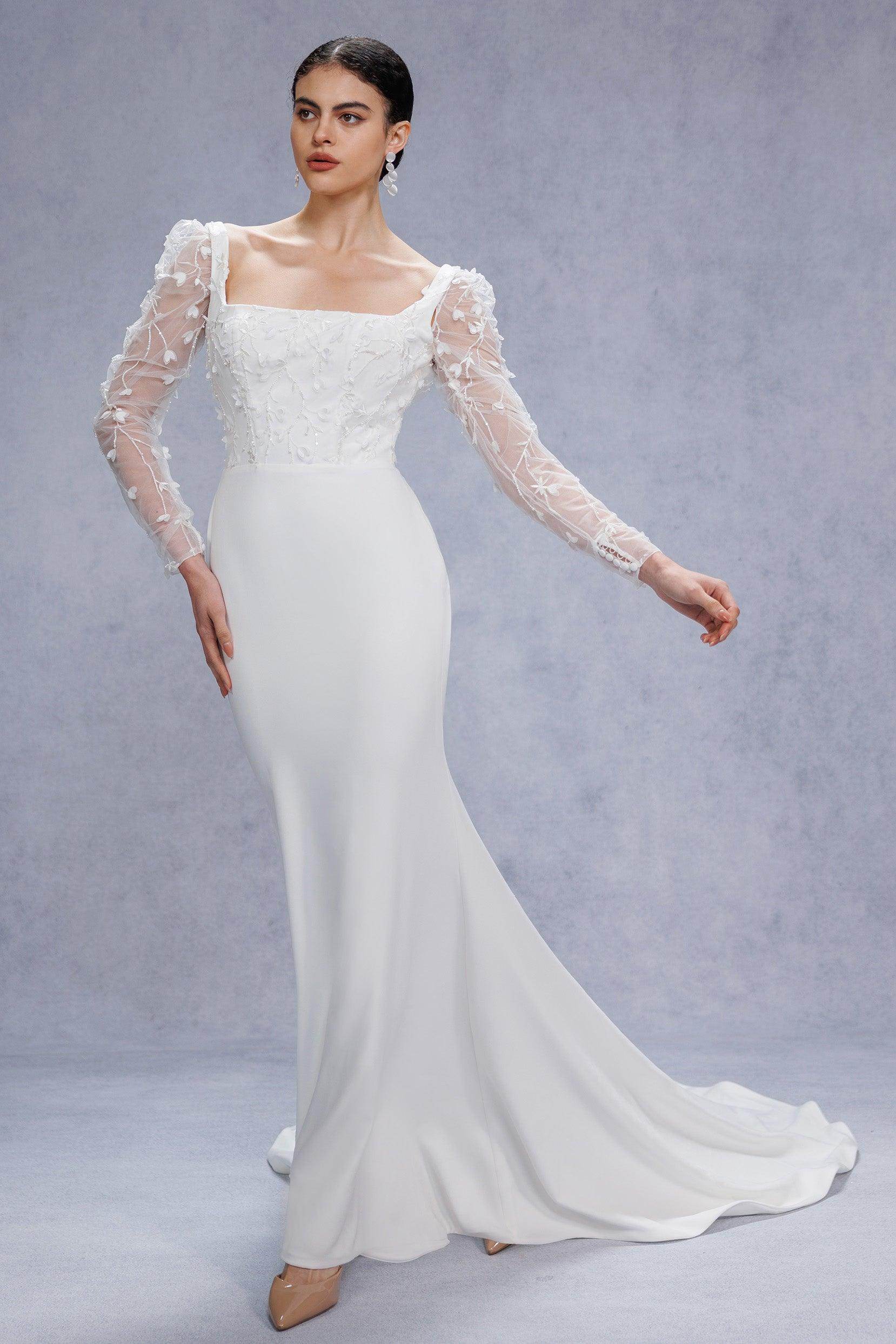 COCOMELODY Trumpet-Mermaid Court Train Stretch Satin Simple Wedding Dresses CW3537, 45 Days / Ivory / US2-UK4-EUR32 COCOMELODY Trumpet-Mermaid Court Train Stretch Satin Simple Wedding Dresses CW3537, 45 Days / Ivory / US2-UK4-EUR32