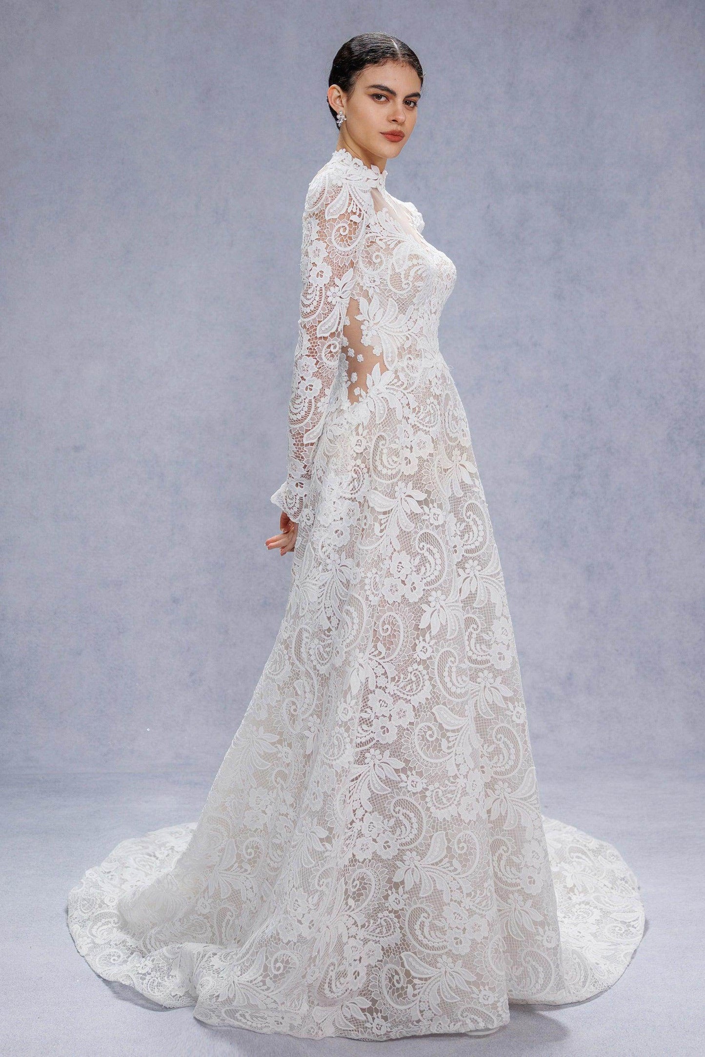 A-Line Court Train Lace Tulle Wedding Dress CW3538 - COCOMELODY