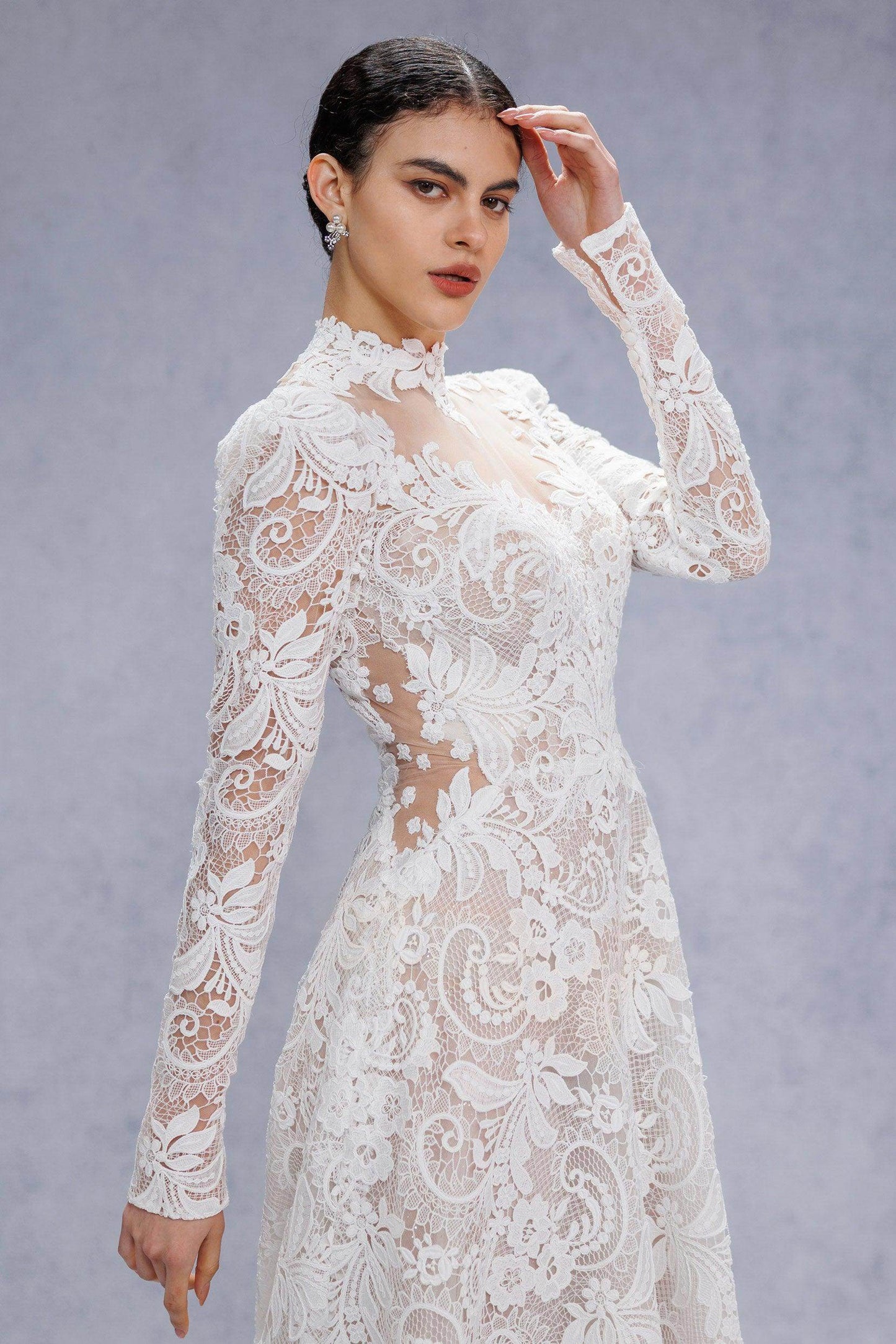 A-Line Court Train Lace Tulle Wedding Dress CW3538 - COCOMELODY