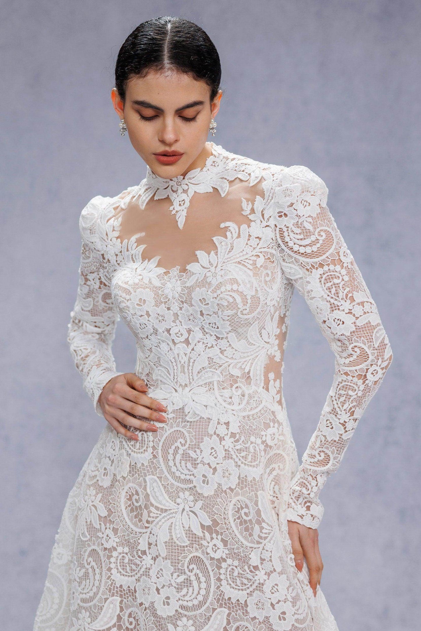 A-Line Court Train Lace Tulle Wedding Dress CW3538 - COCOMELODY