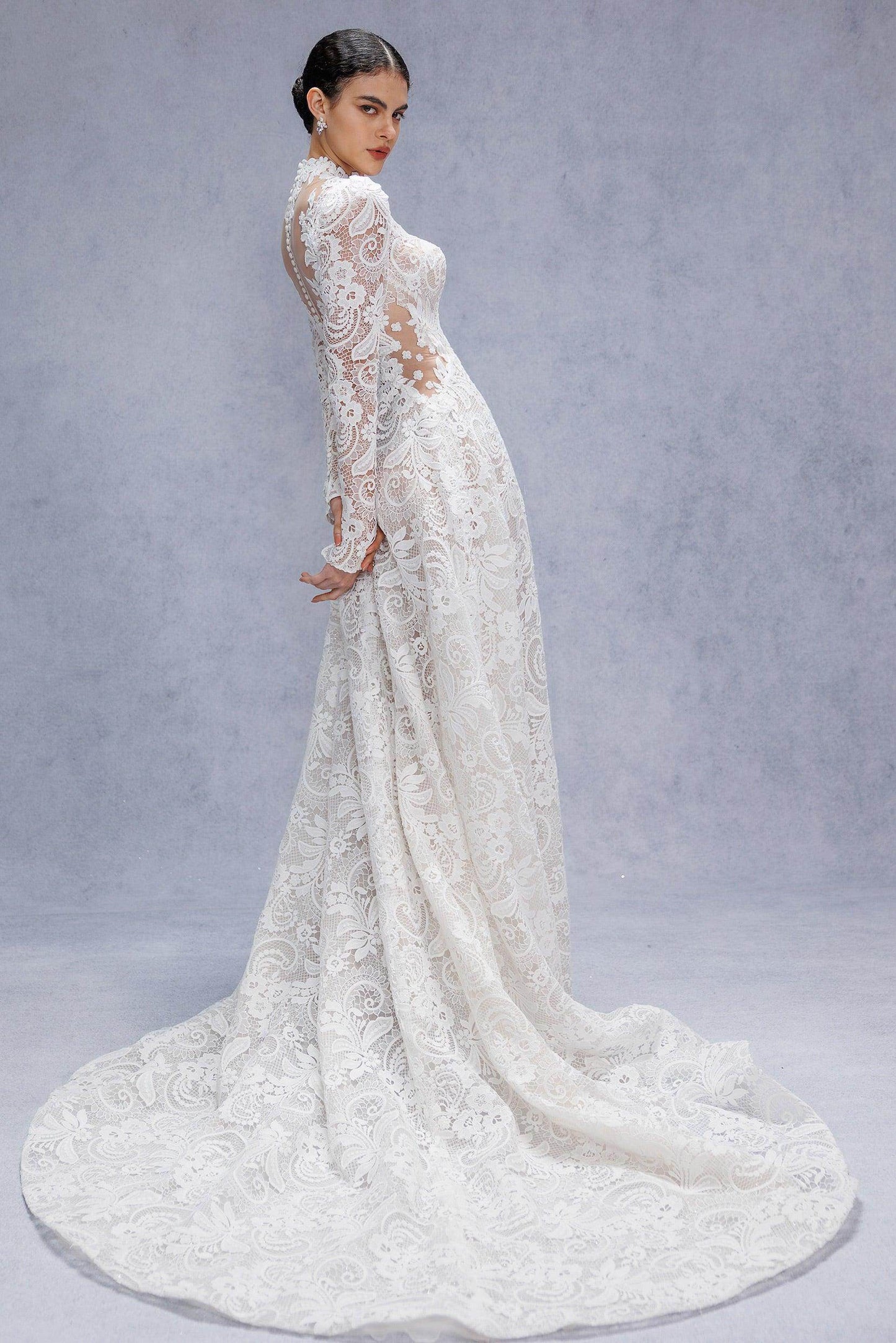 A-Line Court Train Lace Tulle Wedding Dress CW3538 - COCOMELODY