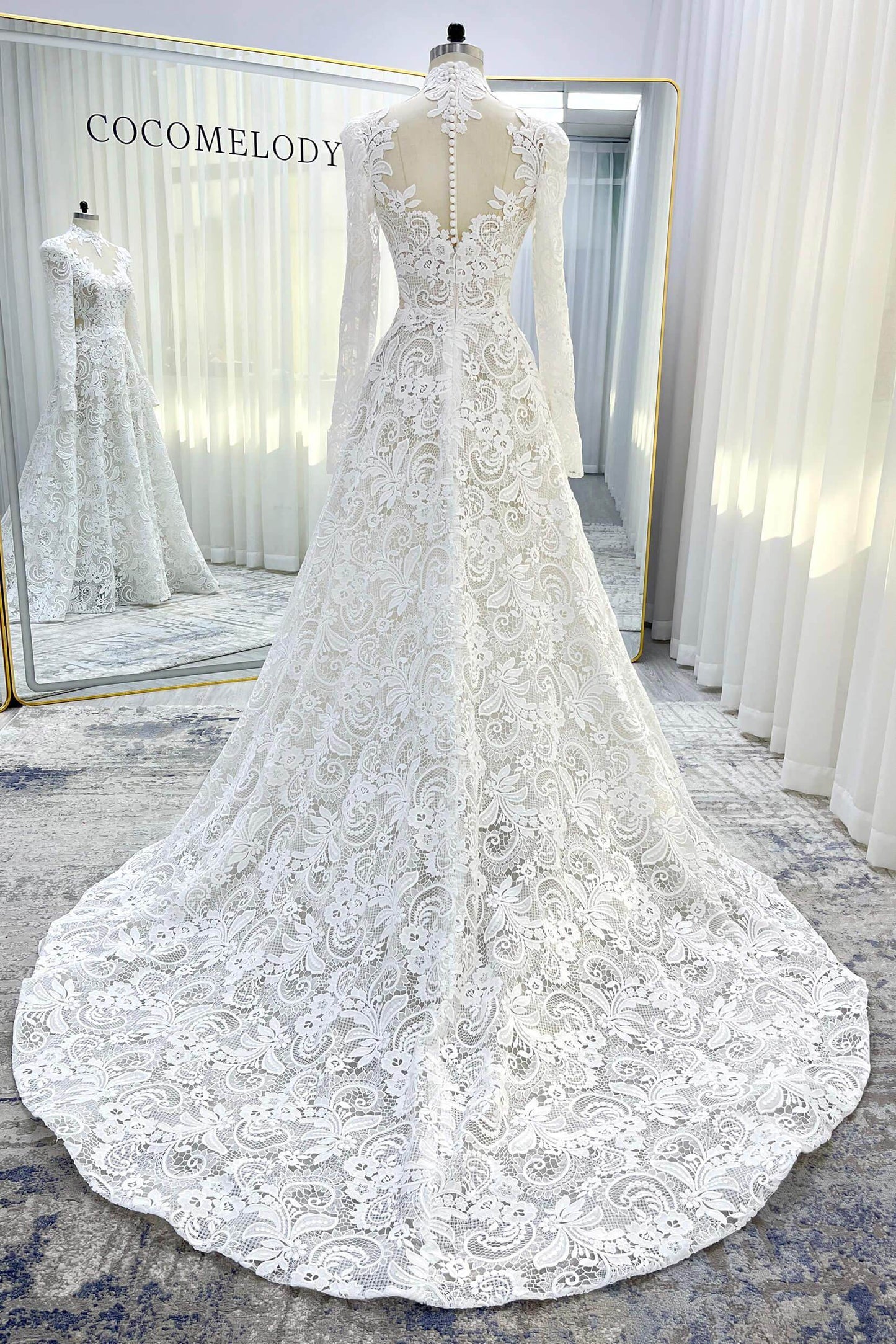 A-Line Court Train Lace Tulle Wedding Dress CW3538 - COCOMELODY