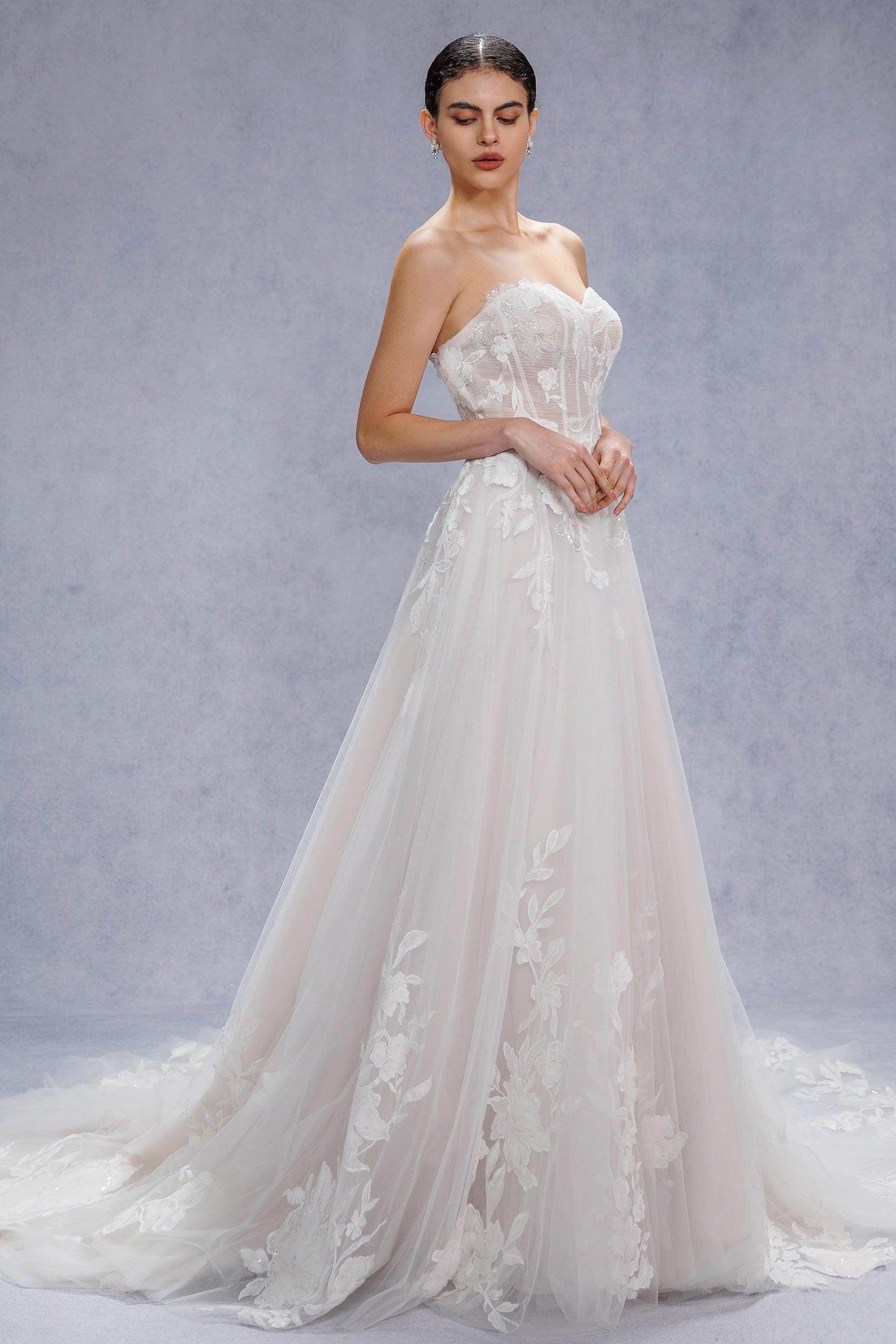 A-Line Court Train Lace Tulle Wedding Dress CW3539 - COCOMELODY