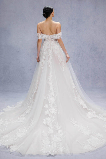 A-Line Court Train Lace Tulle Wedding Dress CW3539 - COCOMELODY