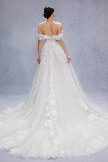 A-Line Court Train Lace Tulle Wedding Dress CW3539CR - COCOMELODY