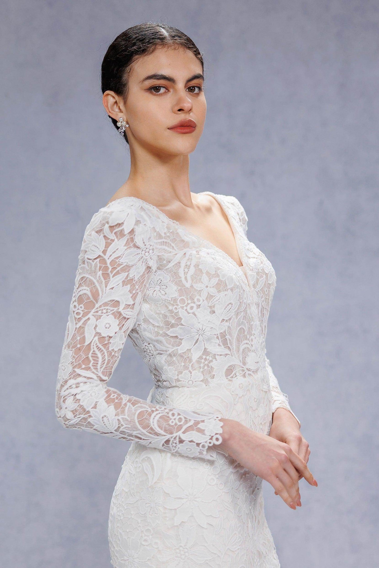 Trumpet-Mermaid Court Train Lace Tulle Wedding Dress CW3540 - COCOMELODY