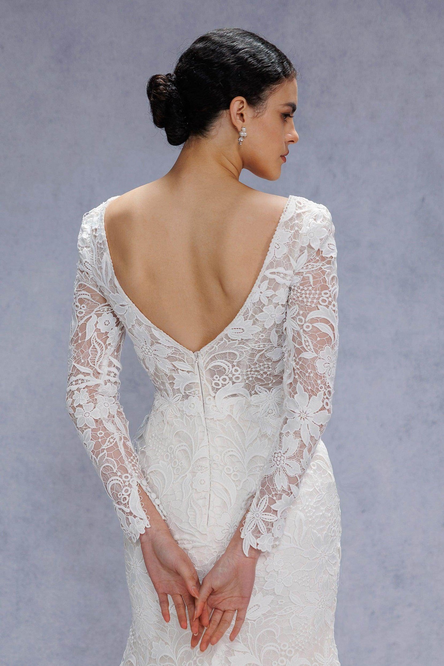 Trumpet-Mermaid Court Train Lace Tulle Wedding Dress CW3540 - COCOMELODY