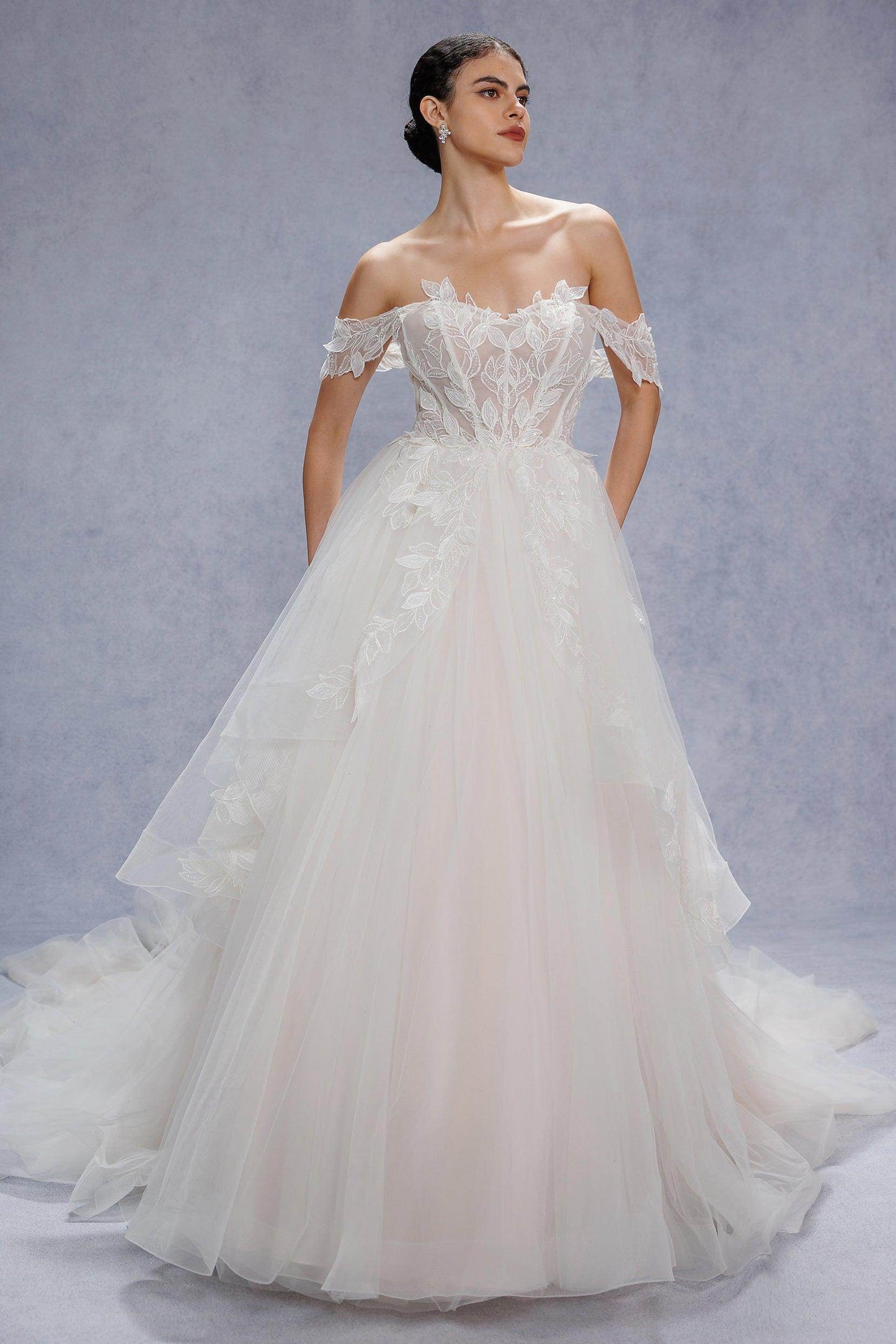Ball Gown Court Train Lace Tulle Wedding Dress CW3543 - COCOMELODY
