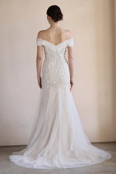 Trumpet-Mermaid Sweep-Brush Train Lace Tulle Wedding Dress CW3545 - COCOMELODY