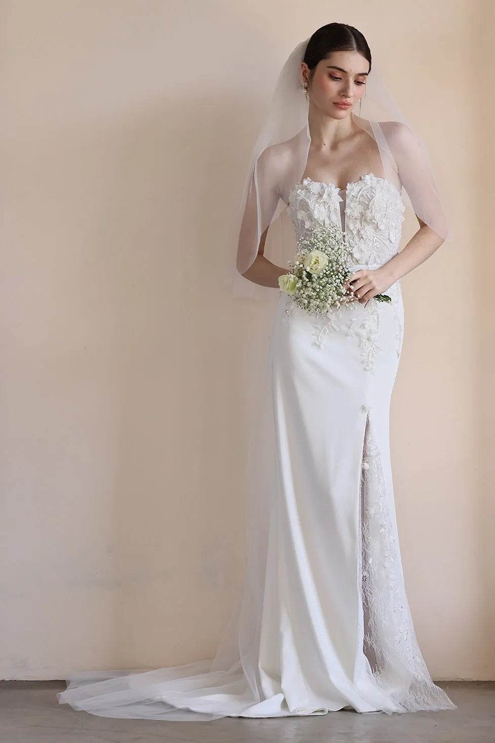 Trumpet-Mermaid Sweep-Brush Train Satin Lace Wedding Dress CW3551 - COCOMELODY