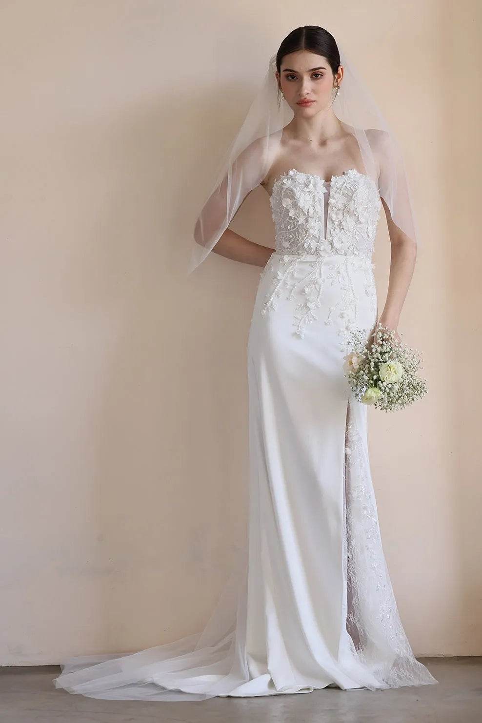Trumpet-Mermaid Sweep-Brush Train Satin Lace Wedding Dress CW3551 - COCOMELODY