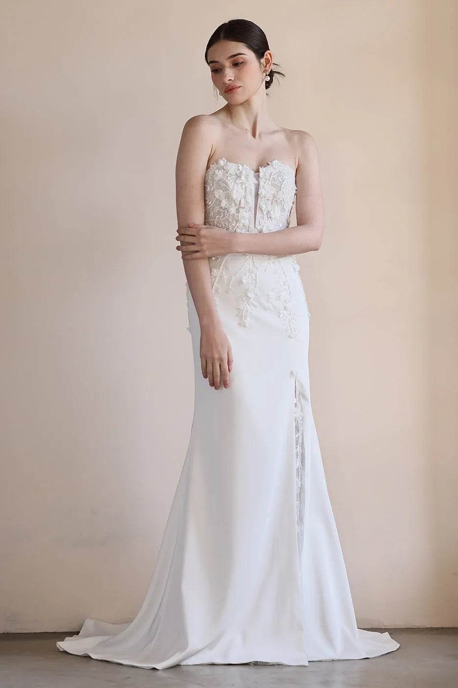 Trumpet-Mermaid Sweep-Brush Train Satin Lace Wedding Dress CW3551 - COCOMELODY