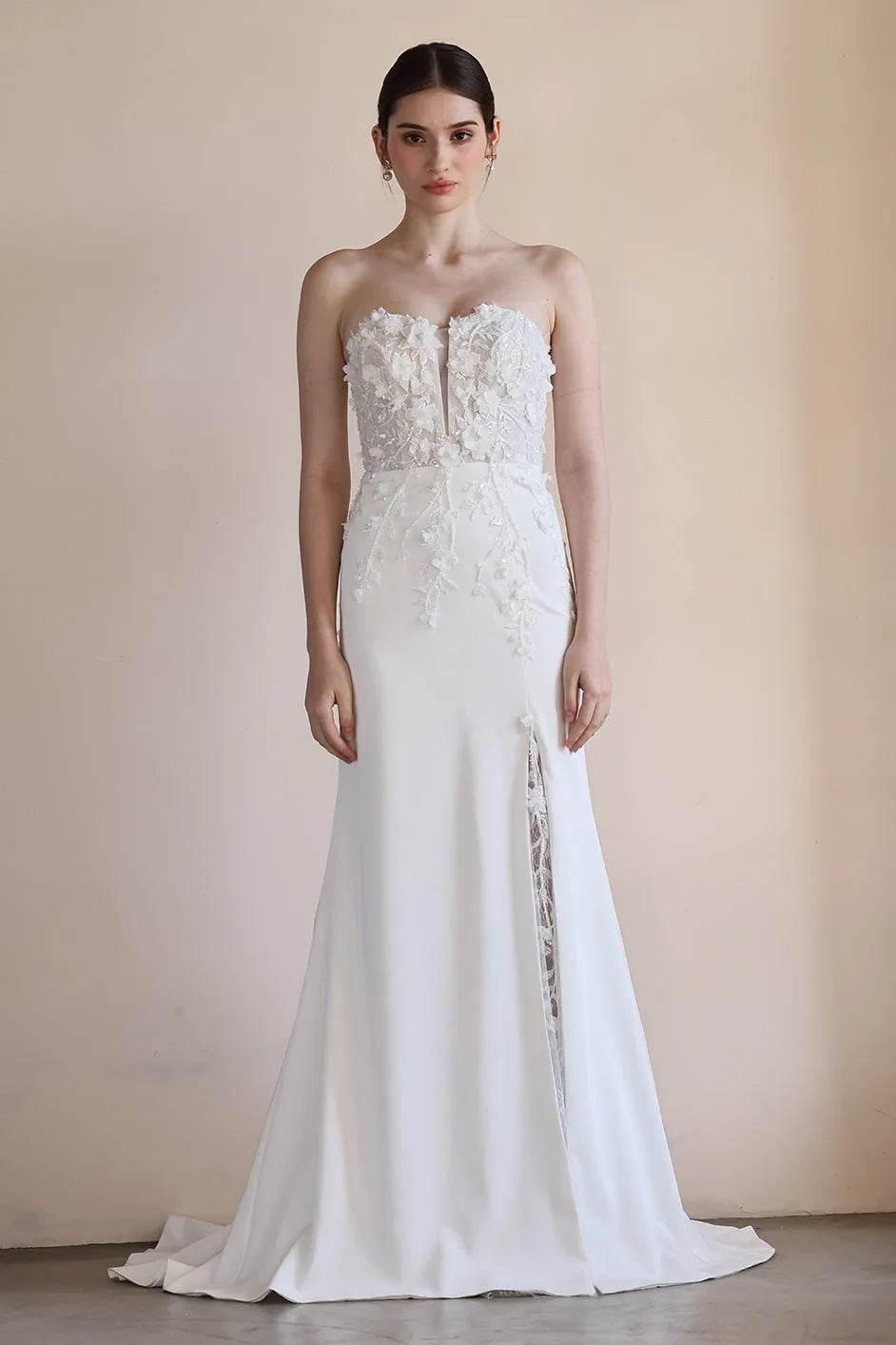 Trumpet-Mermaid Sweep-Brush Train Satin Lace Wedding Dress CW3551 - COCOMELODY