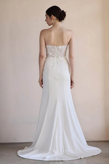 Trumpet-Mermaid Sweep-Brush Train Satin Lace Wedding Dress CW3551 - COCOMELODY