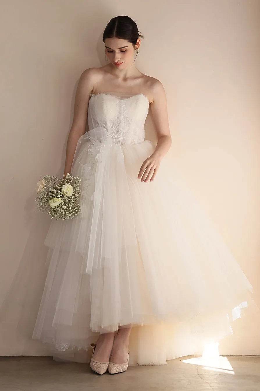 A-Line Floor Length Lace Tulle Wedding Dress CW3554 - COCOMELODY