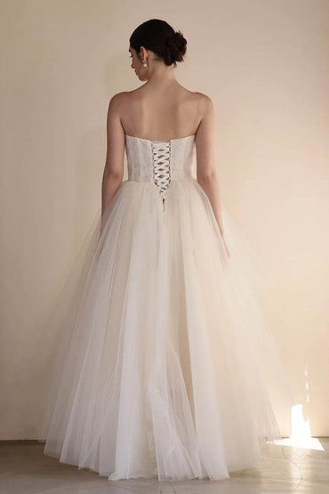 A-Line Floor Length Lace Tulle Wedding Dress CW3554 - COCOMELODY