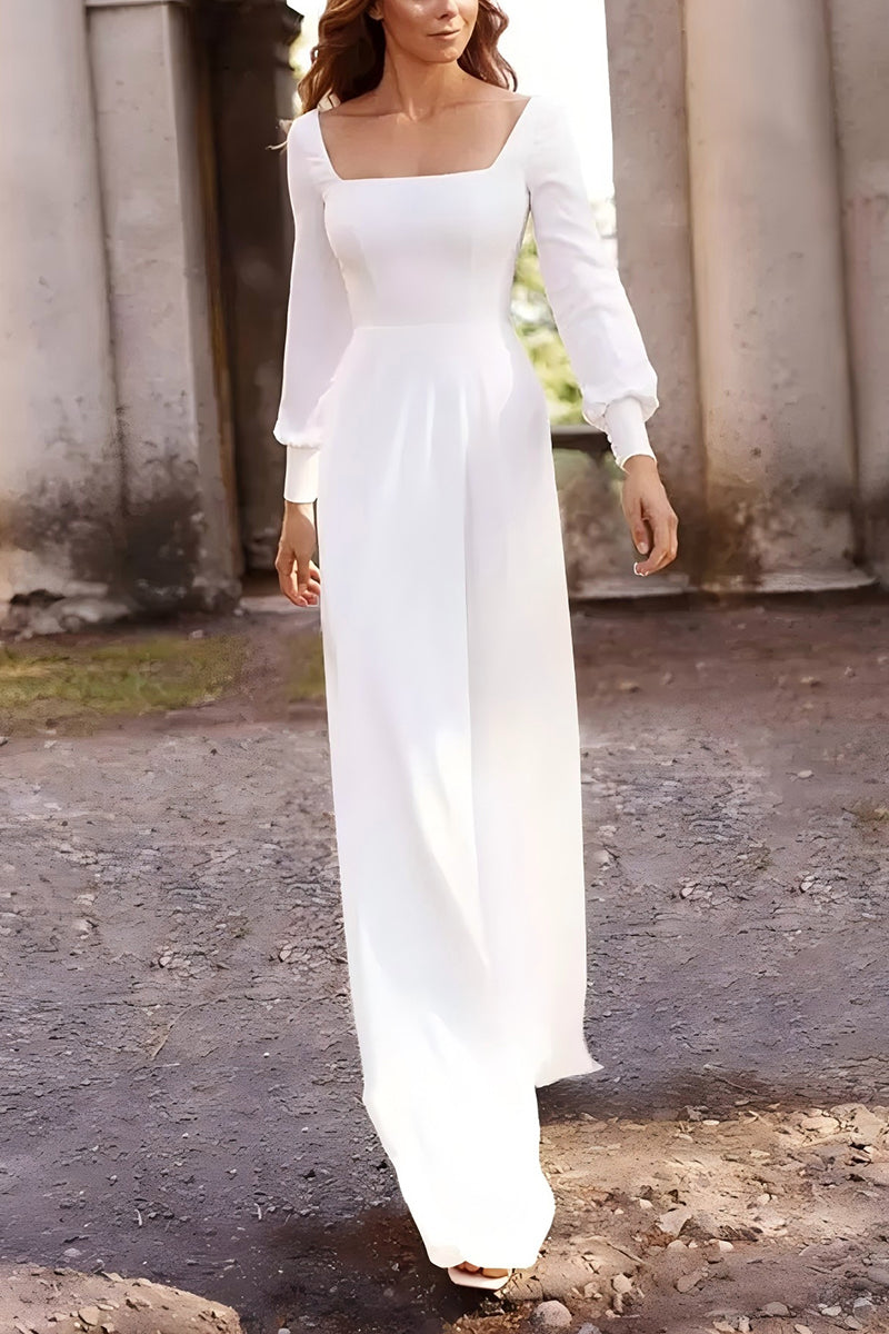 Square Floor Length Chiffon Wedding Jumpsuit CW3556