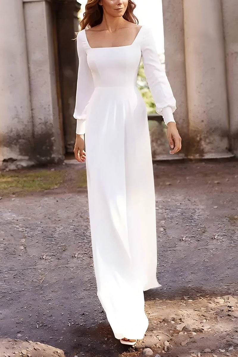 Square Floor Length Chiffon Wedding Jumpsuit CW3556 - COCOMELODY