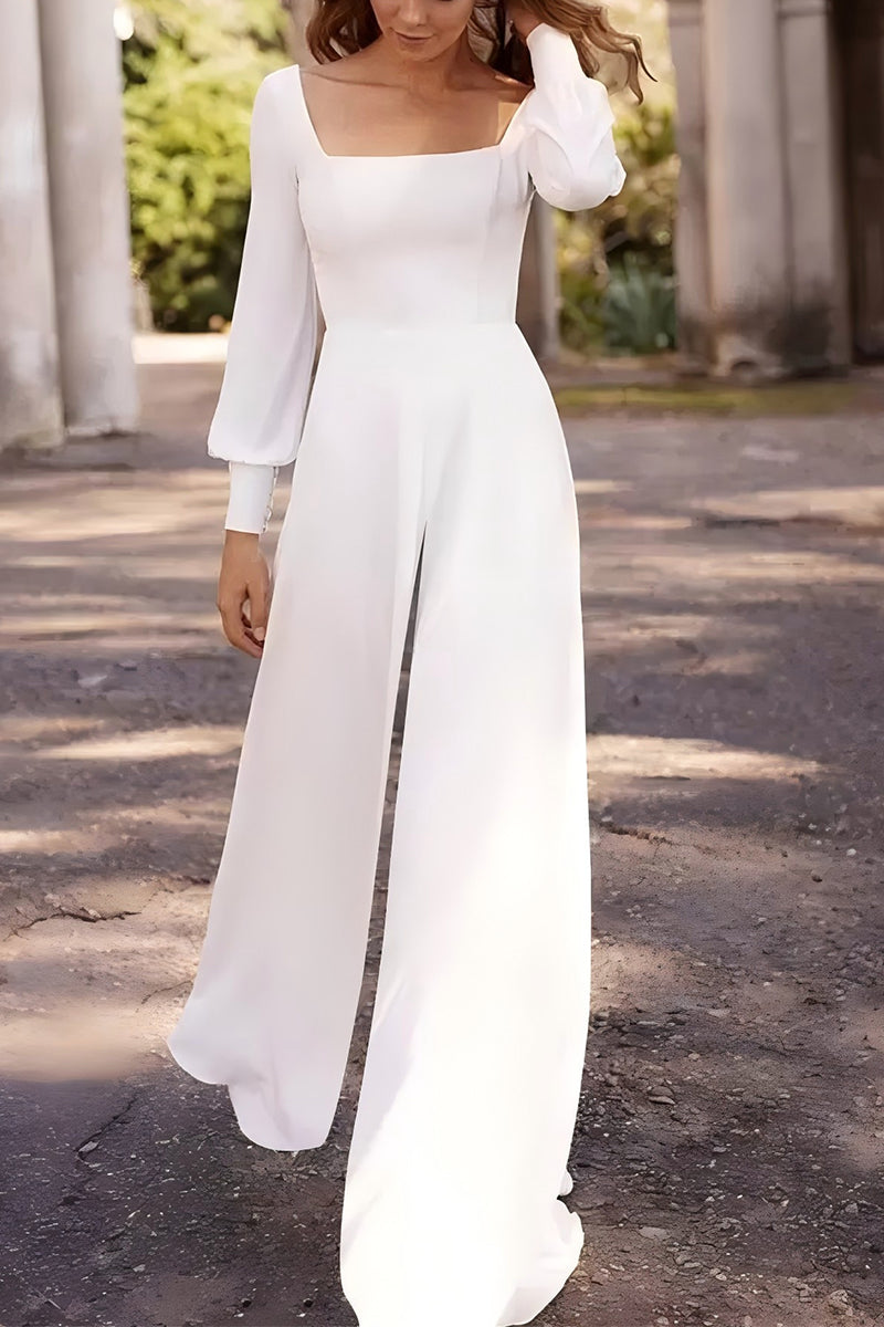 Square Floor Length Chiffon Wedding Jumpsuit CW3556