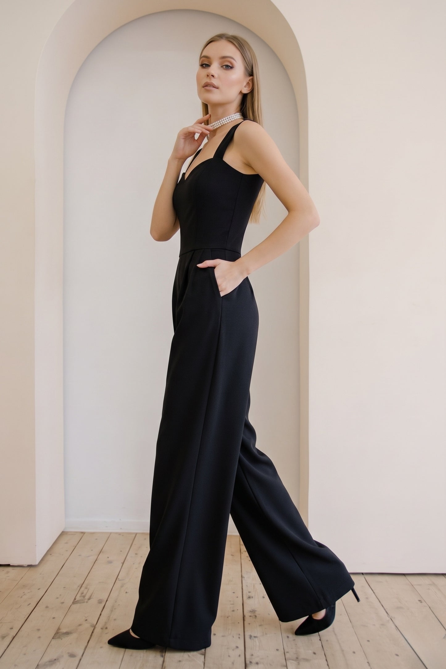 Sweetheart Floor Length Elastic Cloth Wedding Jumpsuit CW3560