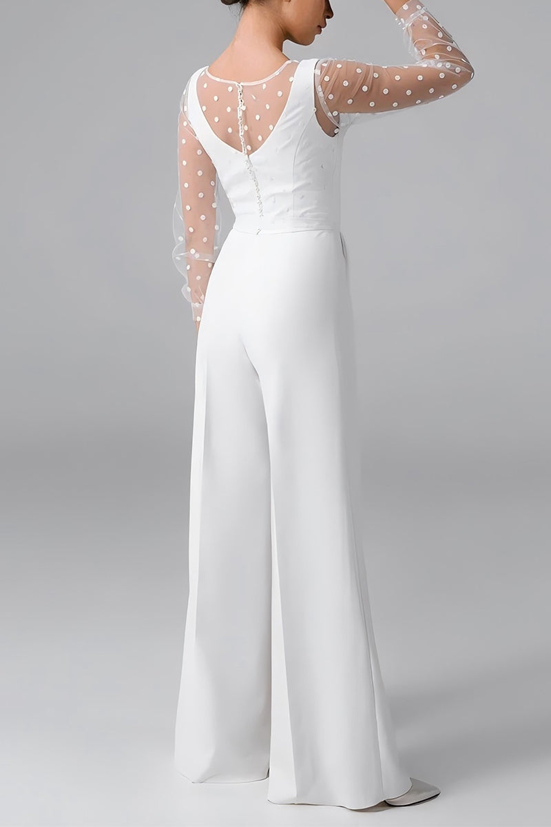 Scoop Floor Length Dot Tulle Elastic Cloth Wedding Jumpsuit CW3562