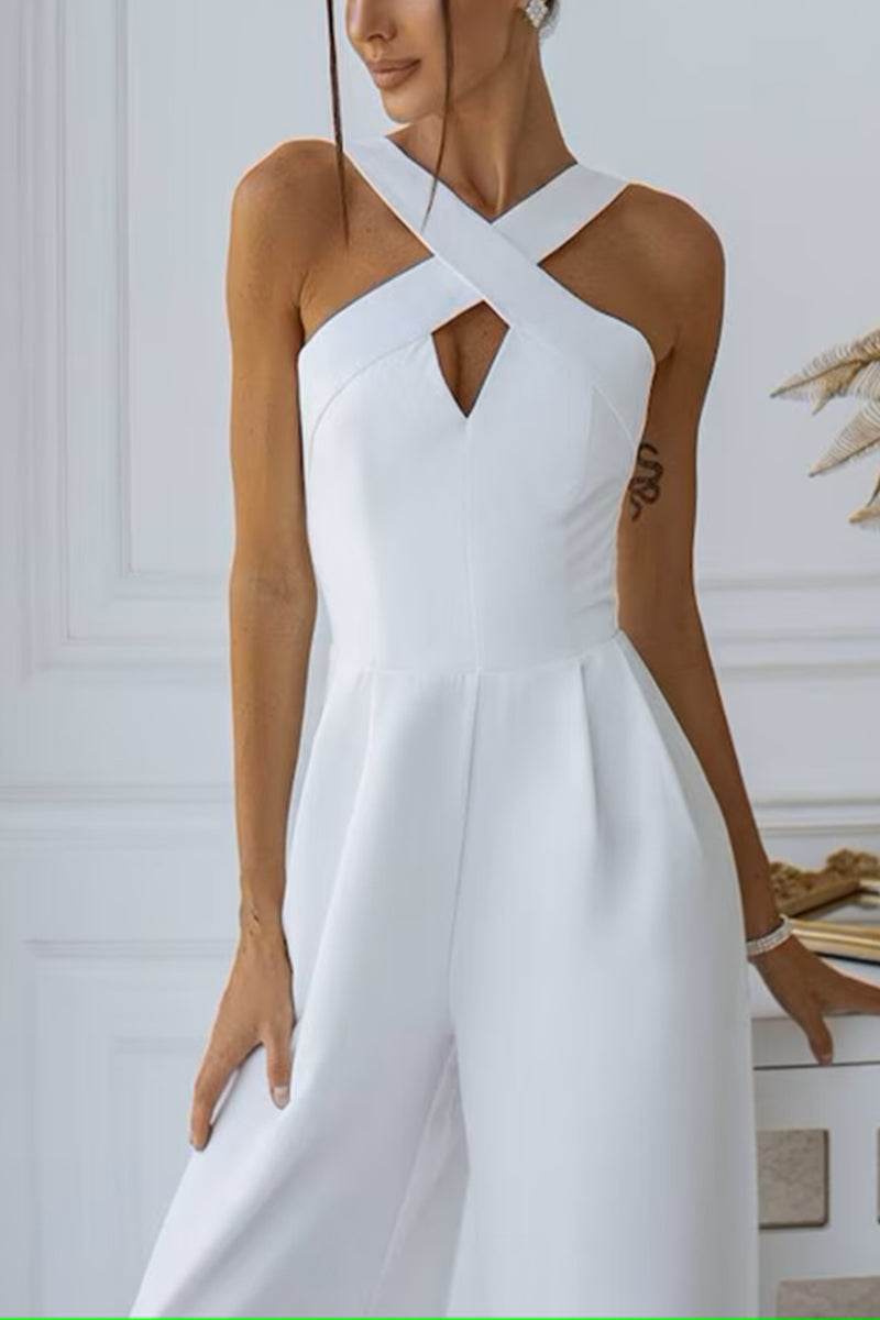 Halter Floor Length Elastic Cloth Wedding Jumpsuit CW3564 - COCOMELODY