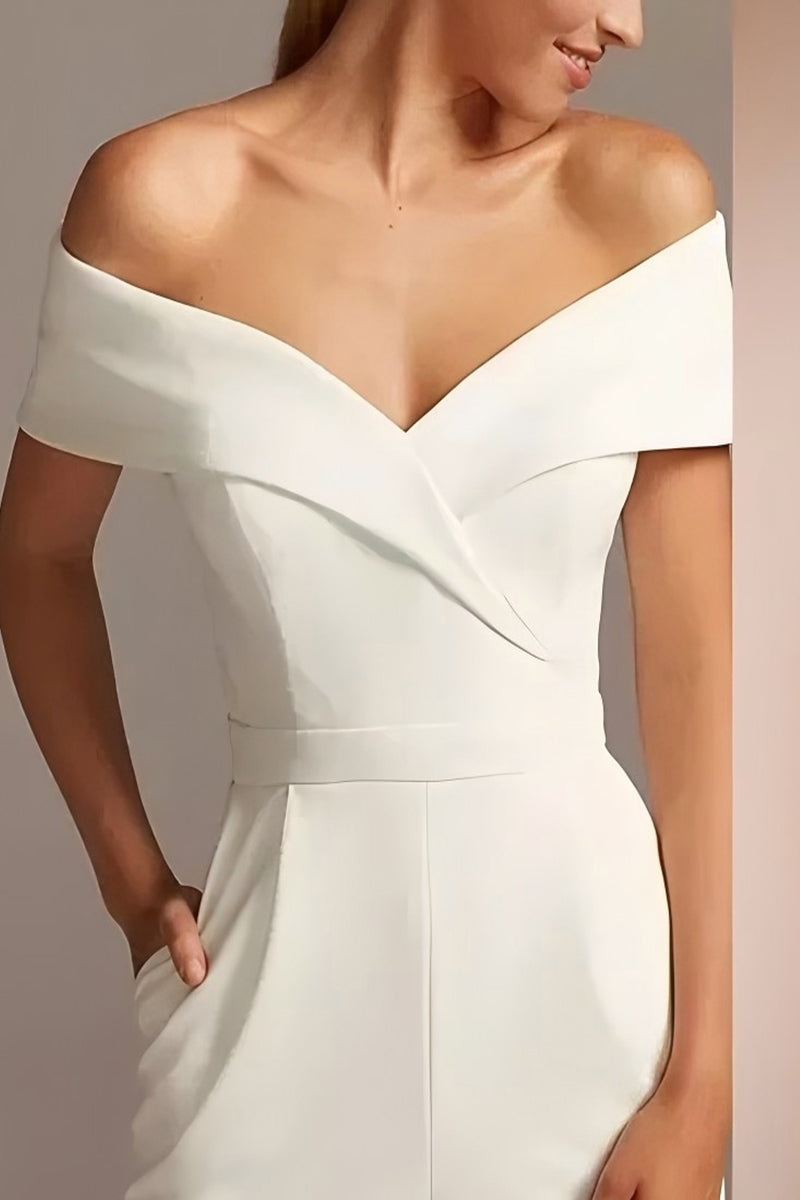 Off The Shoulder Floor Length Elastic Cloth Wedding Jumpsuit CW3566