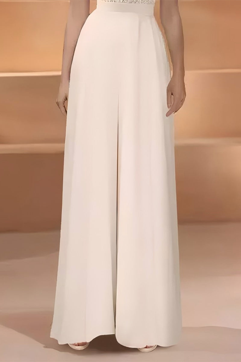V-Neck Floor Length Lace Chiffon Wedding Jumpsuit CW3569