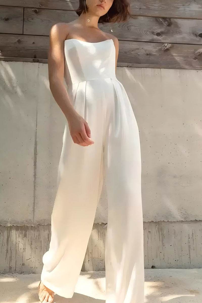 Strapless Floor Length Elastic Cloth Wedding Jumpsuit CW3570 - COCOMELODY