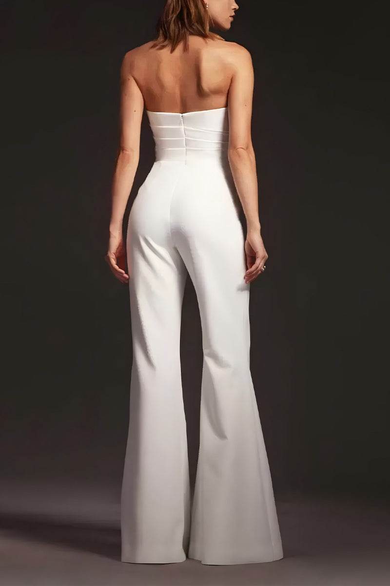 Strapless Floor Length Elastic Cloth Wedding Jumpsuit CW3572 - COCOMELODY