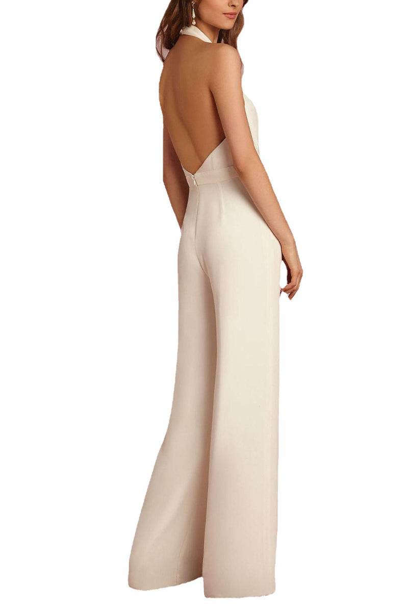 Halter Floor Length Chiffon Wedding Jumpsuit CW3577 - COCOMELODY