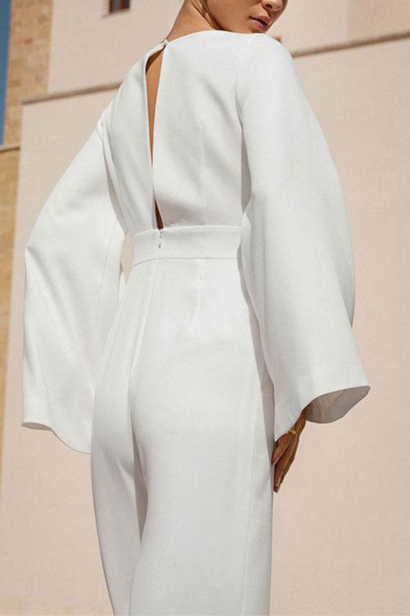 V-Neck Floor Length Chiffon Wedding Jumpsuit CW3580 - COCOMELODY