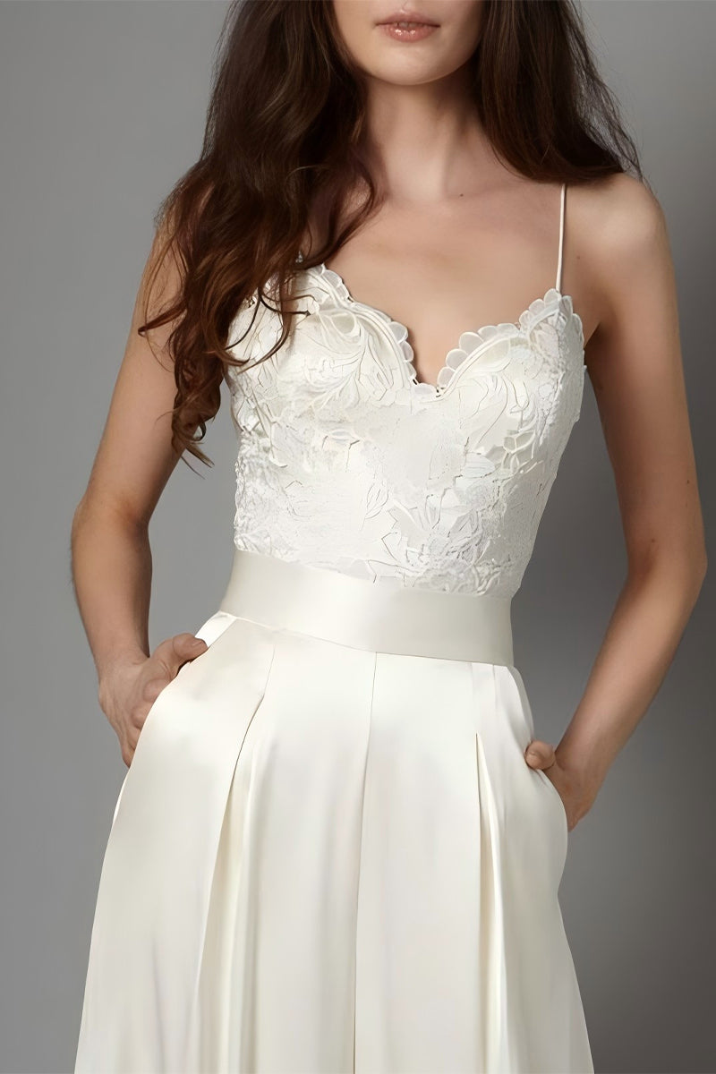 V-Neck Floor Length Silk-Like Wedding Jumpsuit CW3581