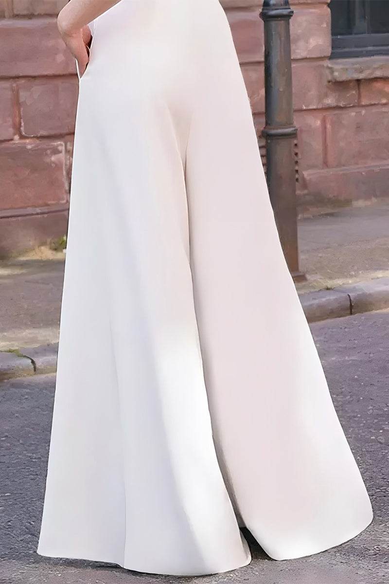 V-Neck Floor Length Chiffon Wedding Jumpsuit CW3582 - COCOMELODY