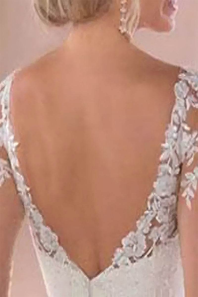 V-Neck Floor Length Chiffon Wedding Jumpsuit CW3582 - COCOMELODY