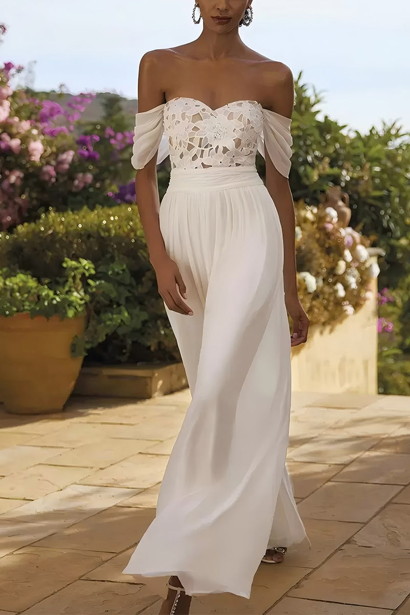 Sweetheart Floor Length Lace Chiffon Wedding Jumpsuit CW3583