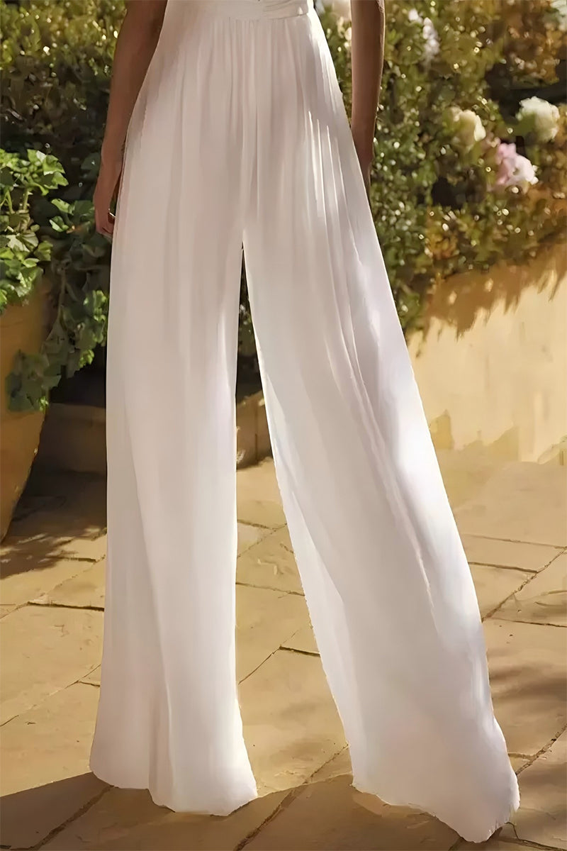 Bateau Floor Length Lace Chiffon Wedding Jumpsuit CW3584