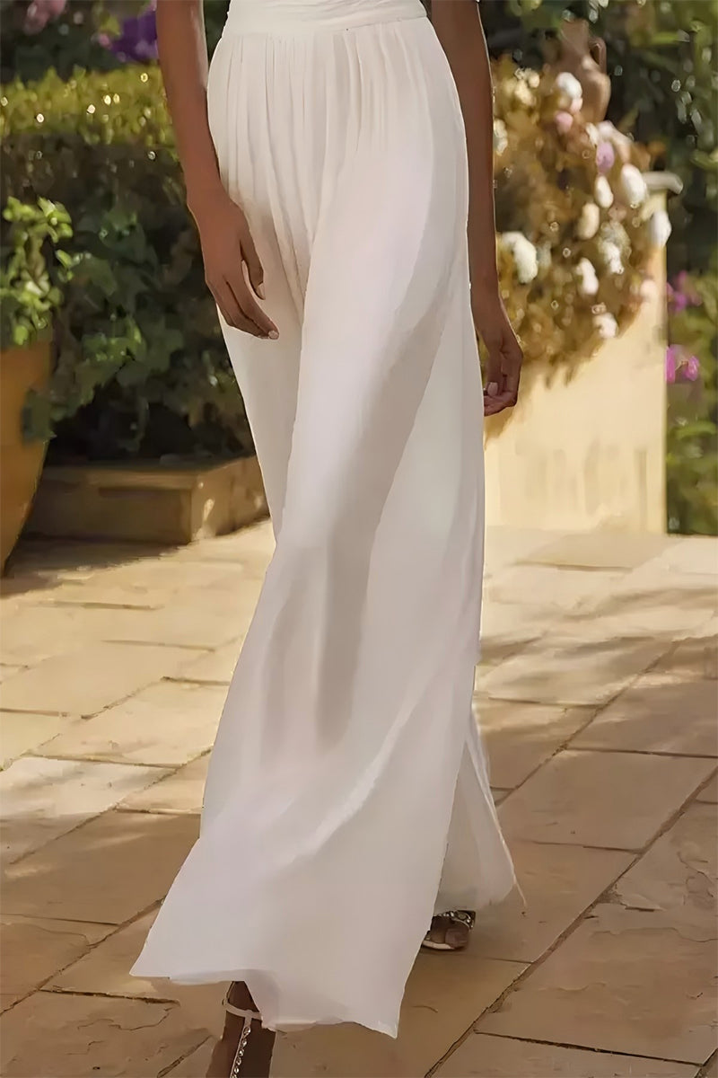 Bateau Floor Length Lace Chiffon Wedding Jumpsuit CW3584