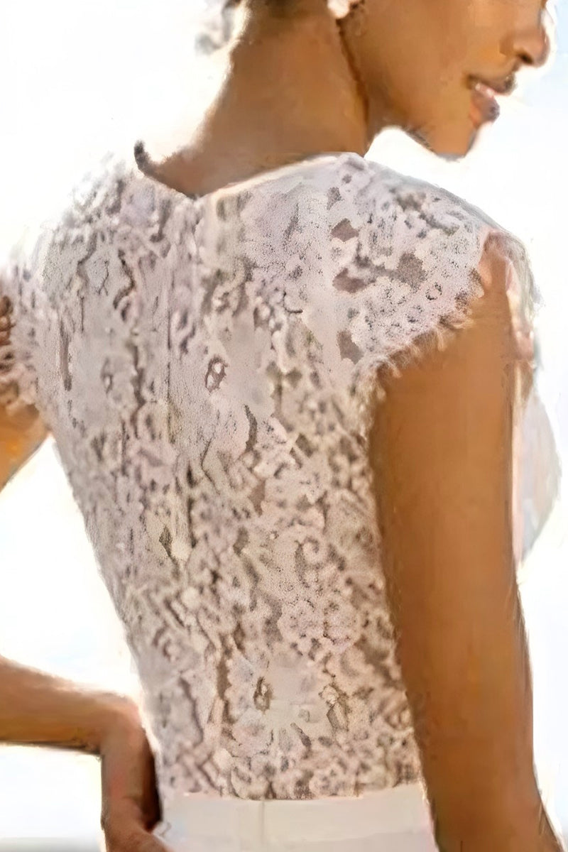 Bateau Floor Length Lace Chiffon Wedding Jumpsuit CW3584