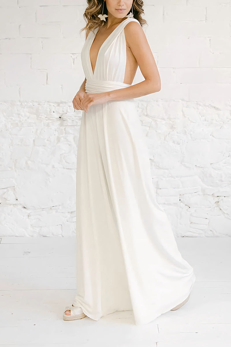 V-Neck Floor Length Chiffon Wedding Jumpsuit CW3585