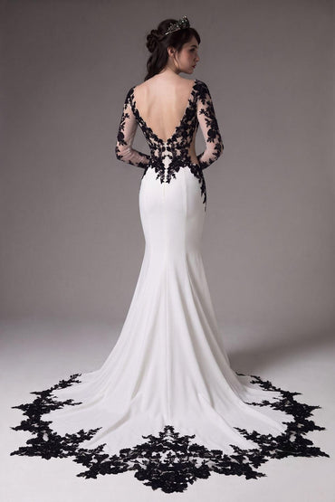 Trumpet-Mermaid Chapel Train Elastic Satin Wedding Dress CW3586 - 45 Days / As Picture:Black/Ivory / US0-UK2-EUR30 - COCOMELODY