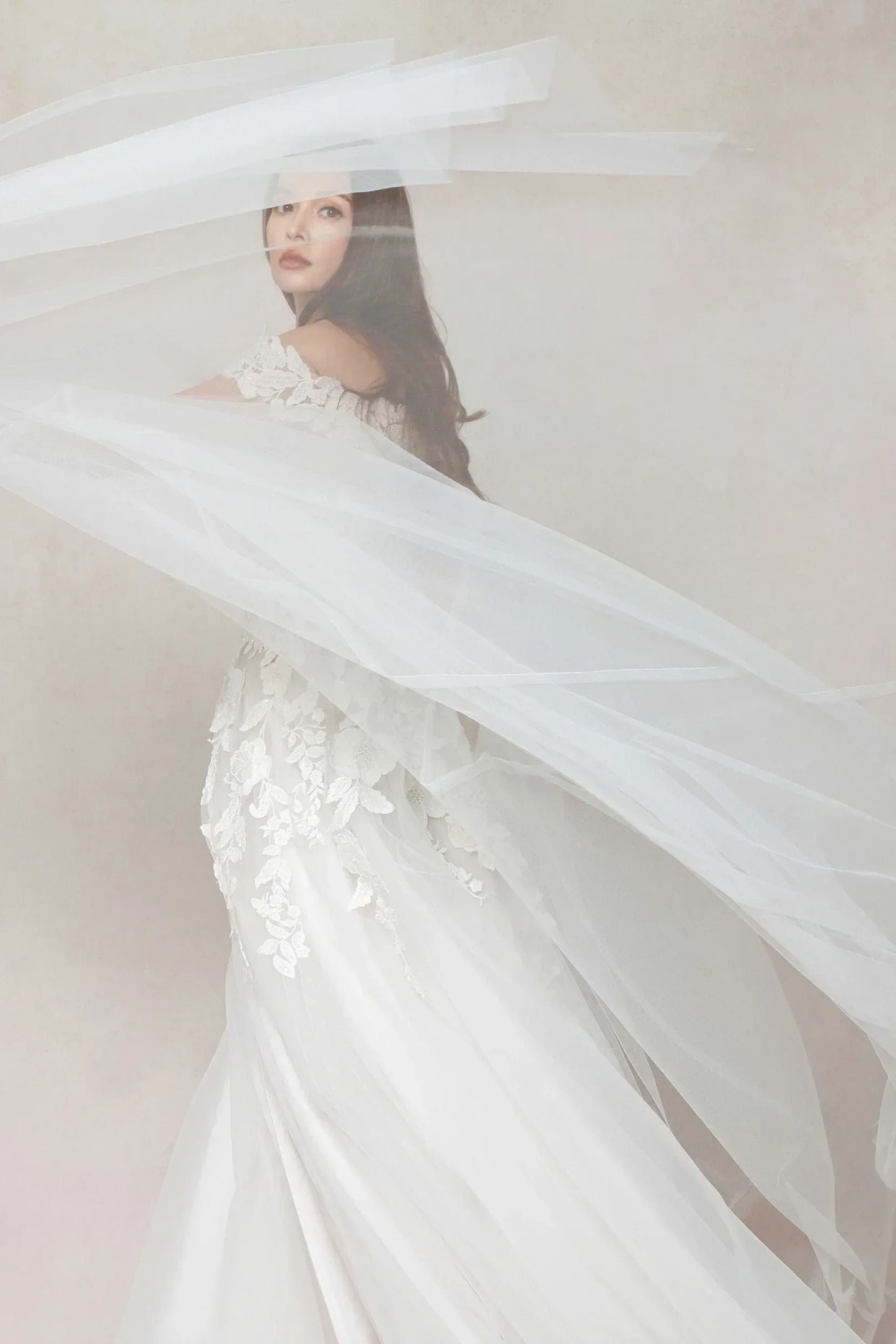 A-Line Sweep-Brush Train Tulle Wedding Dress CW3590 - COCOMELODY