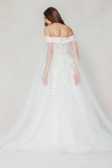 A-Line Sweep-Brush Train Tulle Wedding Dress CW3590