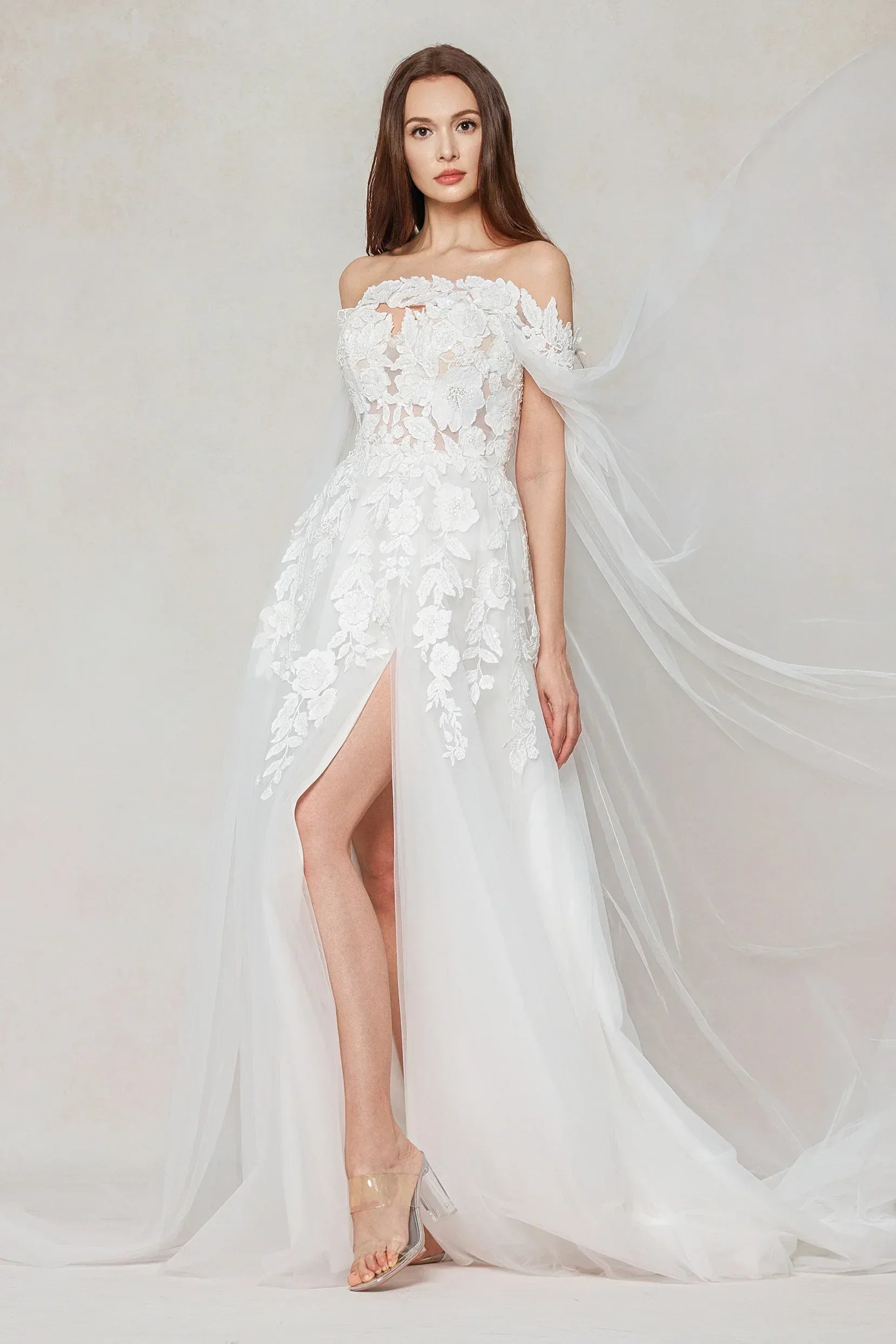 a line sweep train wedding dress A-line Off-the-shoulder Rustic Vintage Lace Wedding Dresses Sweep Trai SELINADRESS
