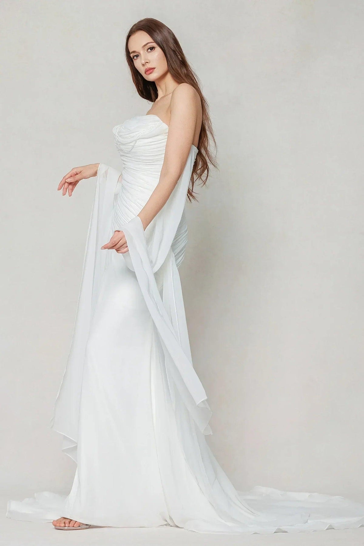 Sheath-Column Chapel Train Chiffon Wedding Dress CW3592 - 45 Days / Ivory / US0-UK2-EUR30 - COCOMELODY