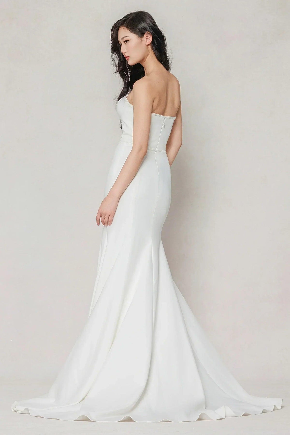 Trumpet-Mermaid Sweep-Brush Train Stretch Satin Wedding Dress CW3593 - 45 Days / Ivory / US0-UK2-EUR30 - COCOMELODY